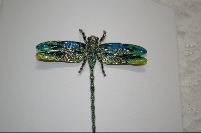 +Artist  Marked "Janus" Crystal And Enameled  Green Dragon Fly  Pin/Pendant