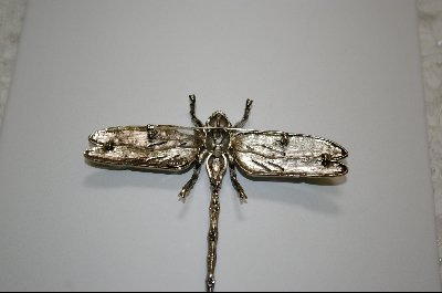 +Artist  Marked "Janus" Crystal And Enameled  Green Dragon Fly  Pin/Pendant