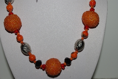 +MBAHB #009-034  "One Of A Kind Orange & Black Bead Necklace & Earring Set"