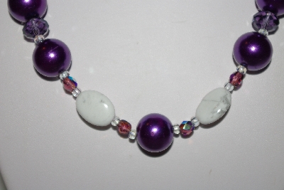 +MBAHB #013-165  "One Of A Kind Purple & White Bead Necklace & Earring Set"