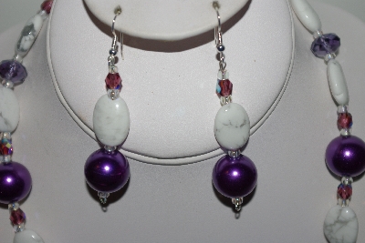 +MBAHB #013-165  "One Of A Kind Purple & White Bead Necklace & Earring Set"
