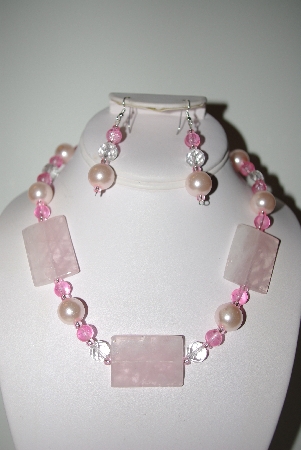 +MBAHB #013-215  "One Of A Kind Pink Bead Necklace & Earring Set"
