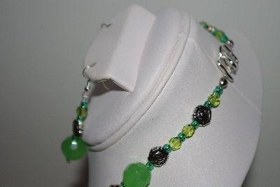 +MBAHB #013-160  One Of A Kind Green Bead & Rose Quartz Necklace & Earring Set"