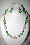 +MBAHB #013-160  One Of A Kind Green Bead & Rose Quartz Necklace & Earring Set"