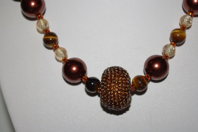 +MBAHB #013-150  "One Of A Kind Brown Bead & Tiger Eye Necklace & Earring Set"
