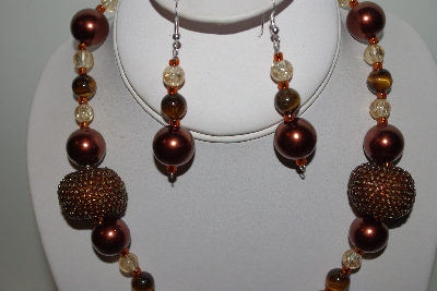 +MBAHB #013-150  "One Of A Kind Brown Bead & Tiger Eye Necklace & Earring Set"