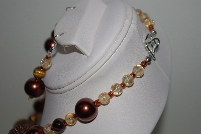 +MBAHB #013-150  "One Of A Kind Brown Bead & Tiger Eye Necklace & Earring Set"