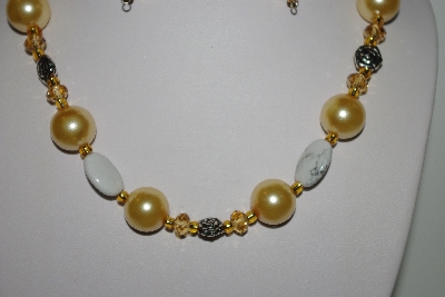 +MBAHB #013-140  "One Of A Kind Yellow Bead & Howlite Necklace & Earring Set"