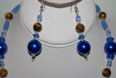 +MBAHB #013-135  "One Of A Kind Blue Bead & Tiger Eye Necklace & Earring Set"