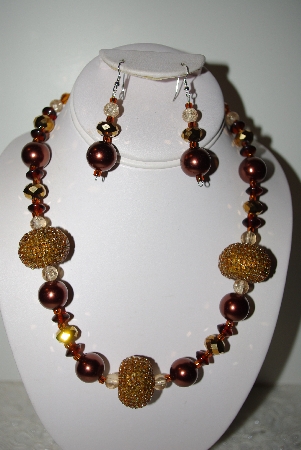+MBAHB #013-130  "One Of A Kind Brown Bead Necklace & Earring Set"