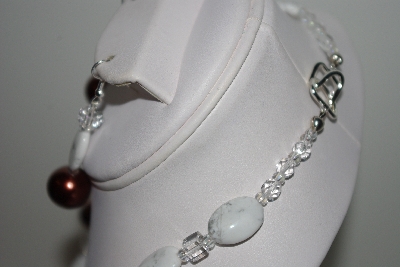 +MBAHB #013-120  One Of A Kind Brown & White Bead Necklace & Earring Set"