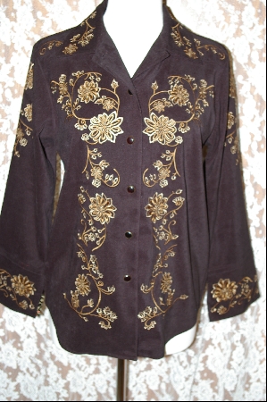 +MBA #8030  "Victor Costa Black Embroidered Moleskin Shirt