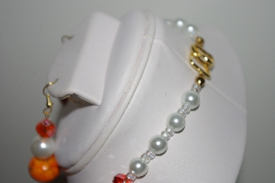 +MBAHB #013-022   "One Of A Kind Orange & White Bead Necklace & Earring Set"