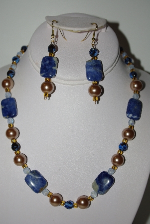 +MBAHB #013-007  "One Of A Kind Blue Bead Necklace & Earrings Set"
