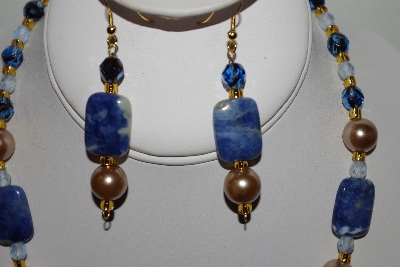 +MBAHB #013-007  "One Of A Kind Blue Bead Necklace & Earrings Set"