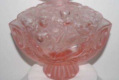 +MBAMG #24-013  "Large Beautiful Pink Frosted Glass Cherub Perfume Bottle With Stopper"