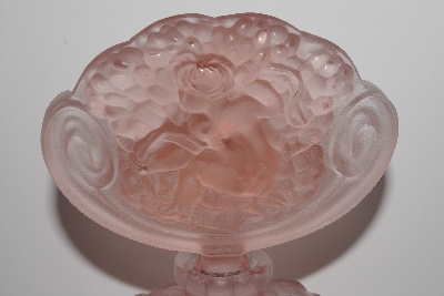 +MBAMG #24-013  "Large Beautiful Pink Frosted Glass Cherub Perfume Bottle With Stopper"