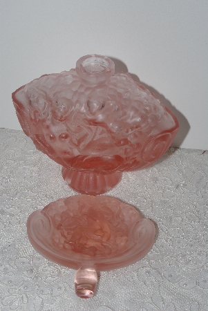 +MBAMG #24-013  "Large Beautiful Pink Frosted Glass Cherub Perfume Bottle With Stopper"