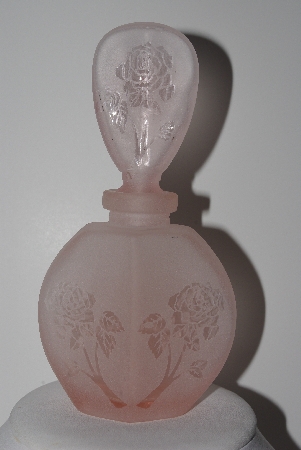 +MBAMG #24-030  "Pink Satin Glass Rose Pattern Perfume Bottle"