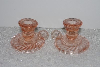 +MBAMG #24-022  "Fancy Small Pink Glass Candle Holders"