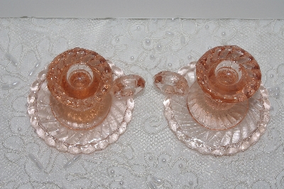 +MBAMG #24-022  "Fancy Small Pink Glass Candle Holders"