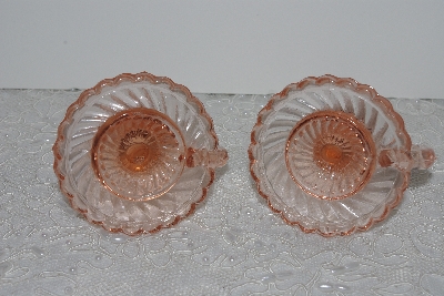 +MBAMG #24-022  "Fancy Small Pink Glass Candle Holders"