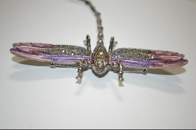+MBA #JCPDP  "Artist Signed "Janus" Crystal And Enameled Purple Dragon Fly Pin