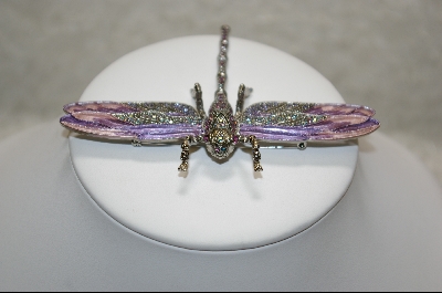 +MBA #JCPDP  "Artist Signed "Janus" Crystal And Enameled Purple Dragon Fly Pin