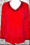 +MBA  "Stitches In Time Red Chenille Embelished Sweater