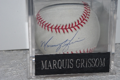 +MBAMG #090  "1990's Autographed   "Marquis Grissom" Baseball In Acrylic Cube"