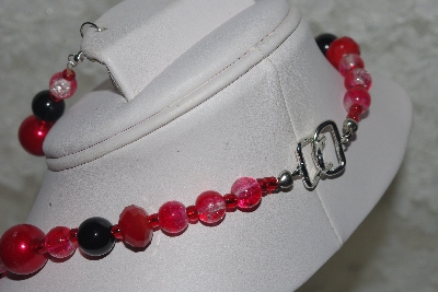 +MBAMG #003-158  "One Of A Kind Red & Black Bead Necklace & Earring Set"