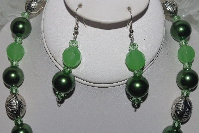 +MBAMG #003-166  "One Of A Kind Green Bead & German Silver Necklace & Earring Set"