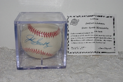 +MBAMG #018-004  "1990's John Smoltz Autographed Baseball In Cube With Certificate"