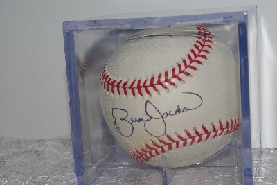 +MBAMG #018-030  "1990's Brian Jordan Autographed Baseball In Cube"
