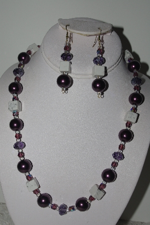 +MBAMG #018-158  "One Of A Kind Purple & White Gemstone Bead Necklace & Earring Set"