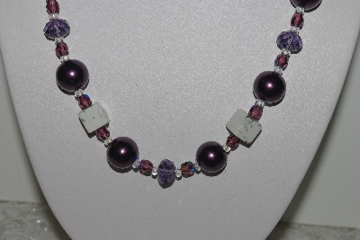 +MBAMG #018-158  "One Of A Kind Purple & White Gemstone Bead Necklace & Earring Set"