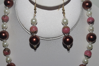 +MBAMG #018-149  "One Of A Kind Brown,White & Pink Gemstone Bead Necklace & Earring Set"