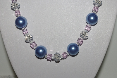 +MBAMG #018-128  "One Of A Kind Blue & Pink Bead Necklace & Earring Set"