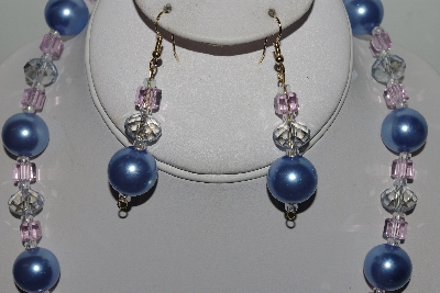 +MBAMG #018-128  "One Of A Kind Blue & Pink Bead Necklace & Earring Set"