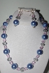+MBAMG #018-128  "One Of A Kind Blue & Pink Bead Necklace & Earring Set"