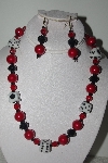 +MBAMG #018-111  "One Of A Kind Black,Red & Dice Bead Necklace & Earring Set"