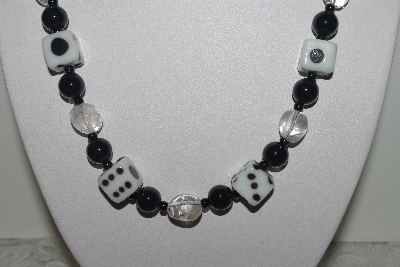 +MBAMG #018-090  "One Of A Kind Black Onyx,Crystal Quartz & Dice Bead Necklace & Earring Set"