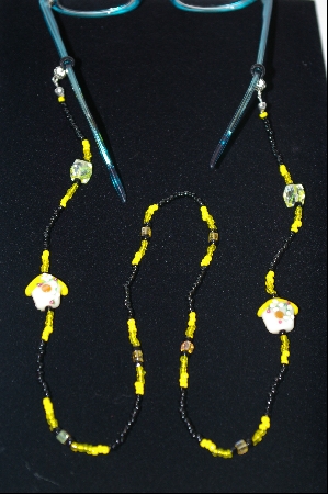 +MBA #445  "Glass Bird Houses & Yellow & Black Beads