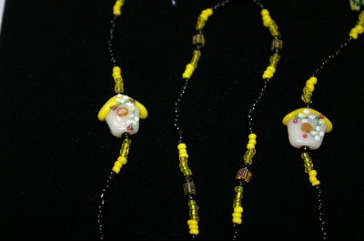 +MBA #445  "Glass Bird Houses & Yellow & Black Beads