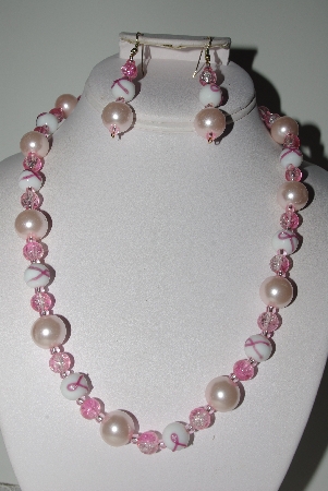 +MBAMG #018-099  "One Of A Kind Pink Bead Necklace & Earring Set"