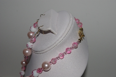 +MBAMG #018-099  "One Of A Kind Pink Bead Necklace & Earring Set"