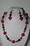 +MBAMG #018-049  "One Of A Kind Pink & Black Bead Necklace & Earring Set"