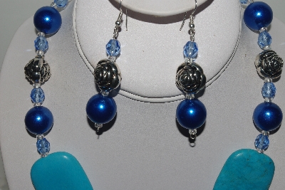 +MBAMG #018-044  "One Of A Kind Turquoise Blue Bead Necklace & Earring Set"
