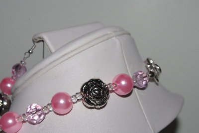 +MBAMG #019-141  "One Of A Kind Pink Bead & German Silver Bead Necklace & Earring Set"