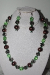 +MBAMG #019-235  "One Of a Kind Brown,Green & German Silver Bead Necklace & Earring Set"